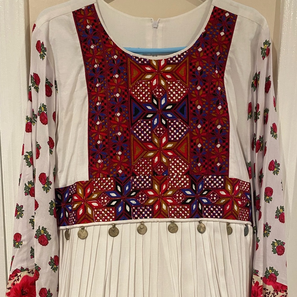 Afghan white with red dress.